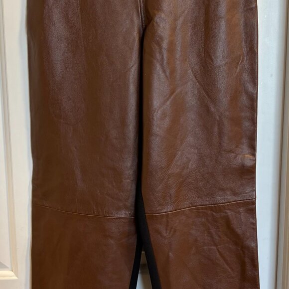 Cache Genuine Leather Pants Brown & Black Women’s Size 4 Straight Leg - Picture 3 of 12